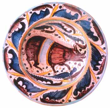 Maiale selvatico: Maiolica di Montelupo, XVI sec., Faenza, Museo Nazionale delle Ceramiche